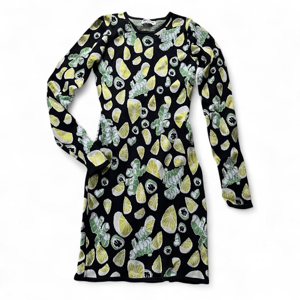 OPENING CEREMONY • jacquard knit bodycon ginger lemon lime jalapeño dress xxs xs
